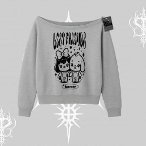 Kayık Yaka Sweatshirt Best Friends Forever Baskılı Sevimli Tasarım