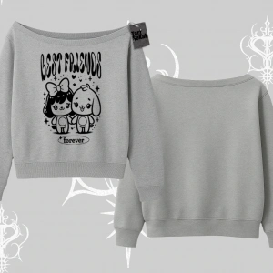 Kayık Yaka Sweatshirt Best Friends Forever Baskılı Sevimli Tasarım