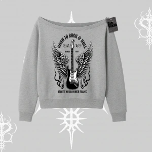 Kayık Yaka Sweatshirt Born to Rock Eternal Flame Legacy