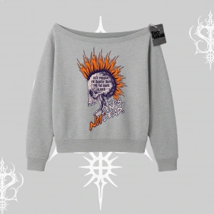 Kayık Yaka Sweatshirt Burning Skull Rebel Street Anthem