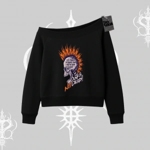 Kayık Yaka Sweatshirt Burning Skull Rebel Street Anthem