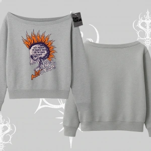 Kayık Yaka Sweatshirt Burning Skull Rebel Street Anthem