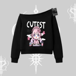 Kayık Yaka Sweatshirt Cute Anime Gamer Girl Baskılı