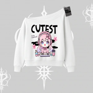 Kayık Yaka Sweatshirt Cute Anime Gamer Girl Baskılı