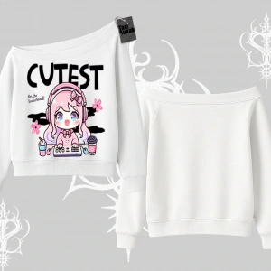 Kayık Yaka Sweatshirt Cute Anime Gamer Girl Baskılı
