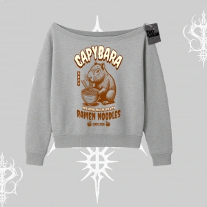 Kayık Yaka Sweatshirt Cute Capybara Enjoying Ramen Noodles Artwork