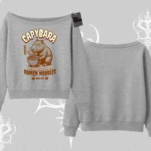 Kayık Yaka Sweatshirt Cute Capybara Enjoying Ramen Noodles Artwork