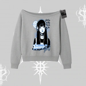 Kayık Yaka Sweatshirt Cyber Y2K Anime Girl Street Sound Aesthetic