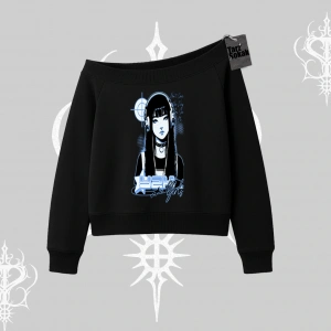 Kayık Yaka Sweatshirt Cyber Y2K Anime Girl Street Sound Aesthetic