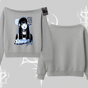 Kayık Yaka Sweatshirt Cyber Y2K Anime Girl Street Sound Aesthetic