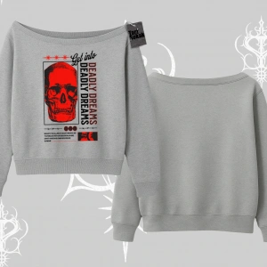 Kayık Yaka Sweatshirt Deadly Dreams Skull Redcore Street Manifest