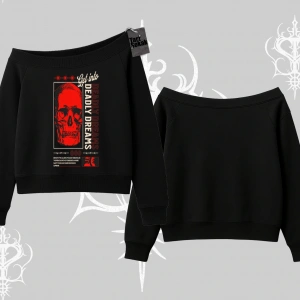 Kayık Yaka Sweatshirt Deadly Dreams Skull Redcore Street Manifest
