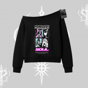 Kayık Yaka Sweatshirt Fearless Soul Anime Kolaj Baskılı