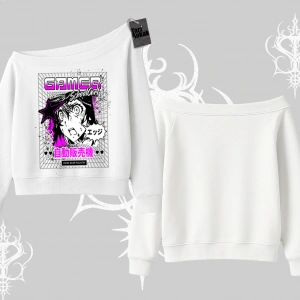 Kayık Yaka Sweatshirt Games Schoolgirl Anime Baskılı