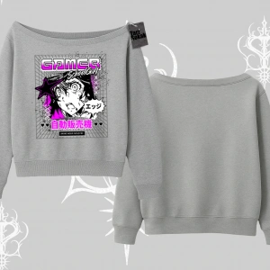 Kayık Yaka Sweatshirt Games Schoolgirl Anime Baskılı