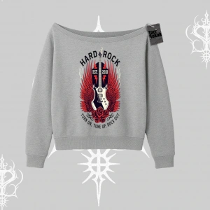 Kayık Yaka Sweatshirt Hard Rock Winged Guitar Rebellion