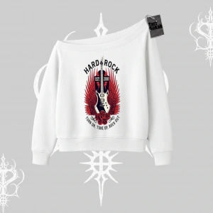 Kayık Yaka Sweatshirt Hard Rock Winged Guitar Rebellion