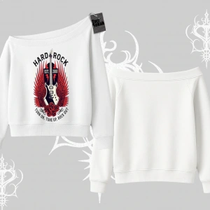 Kayık Yaka Sweatshirt Hard Rock Winged Guitar Rebellion