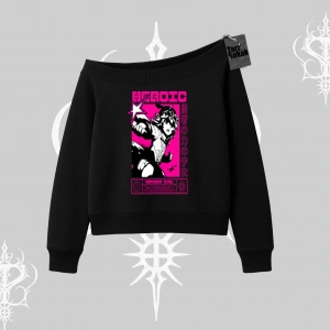 Kayık Yaka Sweatshirt Heroic Anime Girl Japon Stil Grafik Baskılı