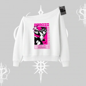 Kayık Yaka Sweatshirt Heroic Anime Girl Japon Stil Grafik Baskılı