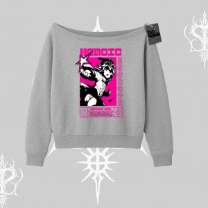 Kayık Yaka Sweatshirt Heroic Anime Girl Japon Stil Grafik Baskılı