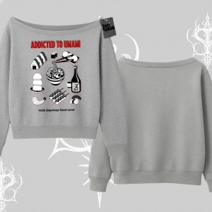 Kayık Yaka Sweatshirt Japon Mutfağı Umami Temalı Baskılı