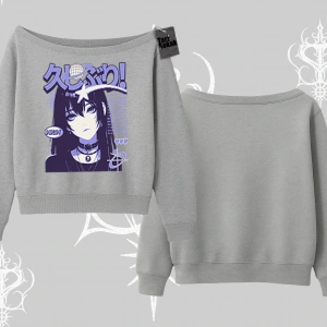 Kayık Yaka Sweatshirt Neo Tokyo Girl Y2K Street Anime Aesthetic