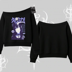 Kayık Yaka Sweatshirt Neo Tokyo Girl Y2K Street Anime Aesthetic