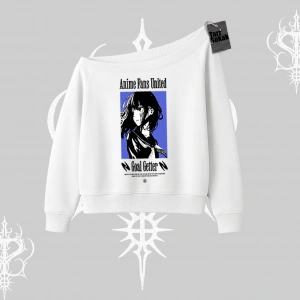 Kayık Yaka Sweatshirt Oversize Anime Kız Baskılı