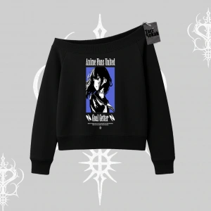 Kayık Yaka Sweatshirt Oversize Anime Kız Baskılı