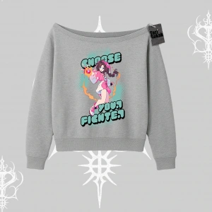 Kayık Yaka Sweatshirt Oversize  Anime Kız Desenli Japon Stil