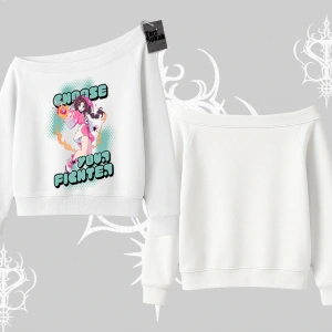 Kayık Yaka Sweatshirt Oversize  Anime Kız Desenli Japon Stil
