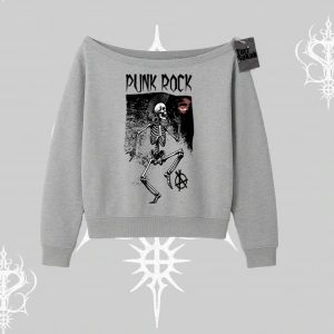 Kayık Yaka Sweatshirt Punk Rock Chaos Skeleton Riot