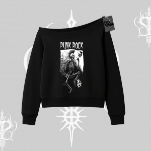 Kayık Yaka Sweatshirt Punk Rock Chaos Skeleton Riot
