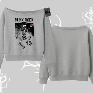 Kayık Yaka Sweatshirt Punk Rock Chaos Skeleton Riot