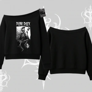 Kayık Yaka Sweatshirt Punk Rock Chaos Skeleton Riot