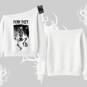 Kayık Yaka Sweatshirt Punk Rock Chaos Skeleton Riot