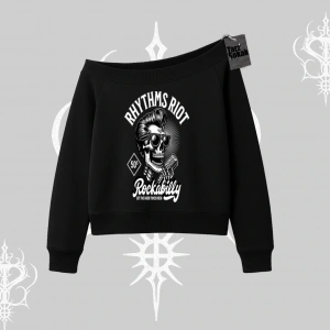 Kayık Yaka Sweatshirt Rhythms Riot Vintage Rockabilly Skull Street Aesthetic