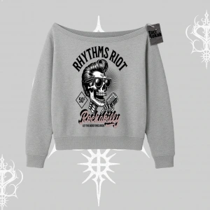 Kayık Yaka Sweatshirt Rhythms Riot Vintage Rockabilly Skull Street Aesthetic