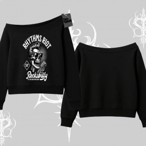 Kayık Yaka Sweatshirt Rhythms Riot Vintage Rockabilly Skull Street Aesthetic