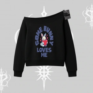 Kayık Yaka Sweatshirt Sevimli Tavşan Some Bunny Loves Me Baskılı