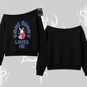 Kayık Yaka Sweatshirt Sevimli Tavşan Some Bunny Loves Me Baskılı