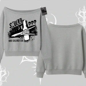 Kayık Yaka Sweatshirt Skull Impact Bone Chilling Street Icon