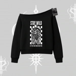 Kayık Yaka Sweatshirt Stay Wild Rock Spirit Urban Riot
