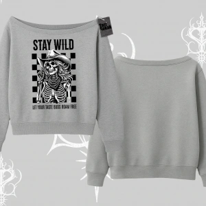 Kayık Yaka Sweatshirt Stay Wild Rock Spirit Urban Riot