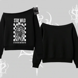 Kayık Yaka Sweatshirt Stay Wild Rock Spirit Urban Riot