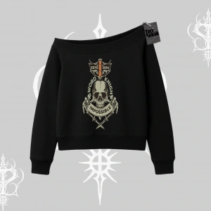 Kayık Yaka Sweatshirt Sword Knight Skull Impossible Street Creed