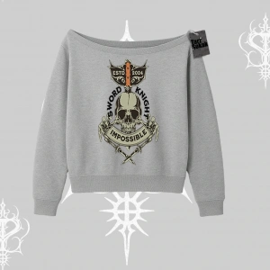 Kayık Yaka Sweatshirt Sword Knight Skull Impossible Street Creed