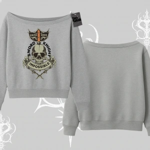 Kayık Yaka Sweatshirt Sword Knight Skull Impossible Street Creed
