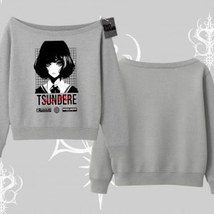 Kayık Yaka Sweatshirt Tsundere Anime Japanese Style Baskılı